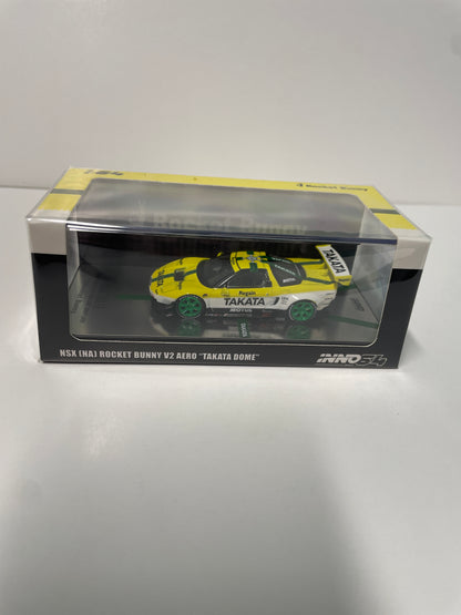 Inno64 1/64 Honda NSX (NA1) Rocket Bunny V2 Aero Takata Dome Yellow & White