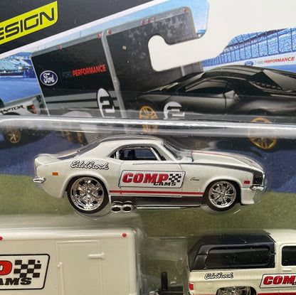 Maisto Design 1/64 Team Haulers 1979 Chevrolet K5 Blazer/ 1968 Chevrolet Camaro Z/28 White - Damaged Card