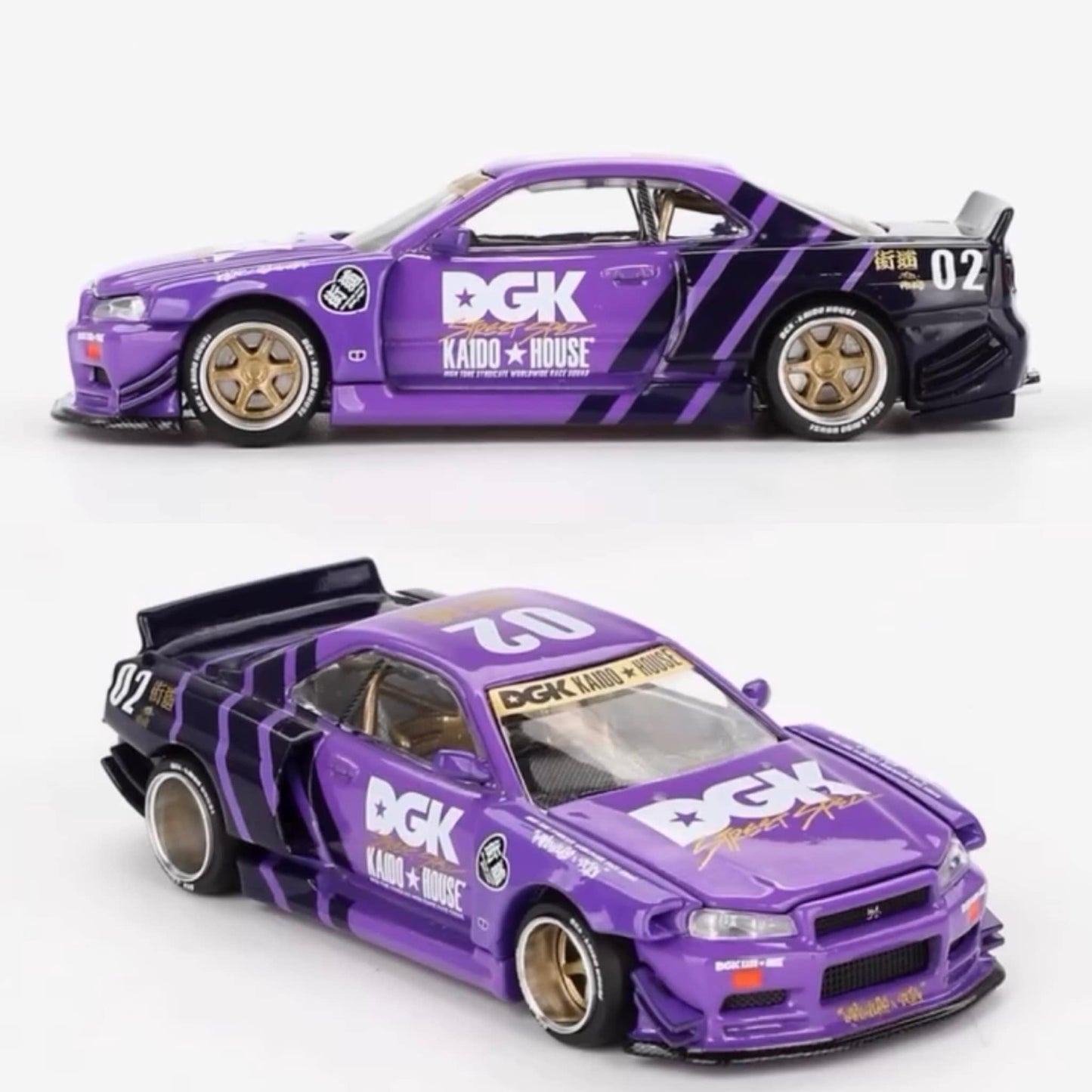 Mini GT x Kaido House 1/64 DGK Racing Squad Nissan Skyline GT-R (R34) Kaido Works x DGK V1 Purple
