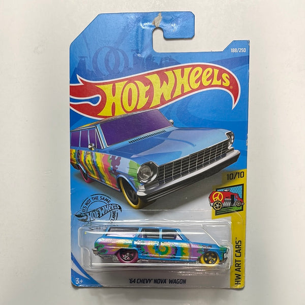 Hot Wheels 1/64 ‘64 Chevy Nova Wagon Blue - Damaged Card