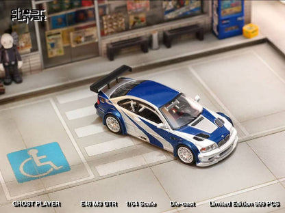 Ghost Player 1/64 BMW M3 E46 GTR Silver & Blue Need for Speed