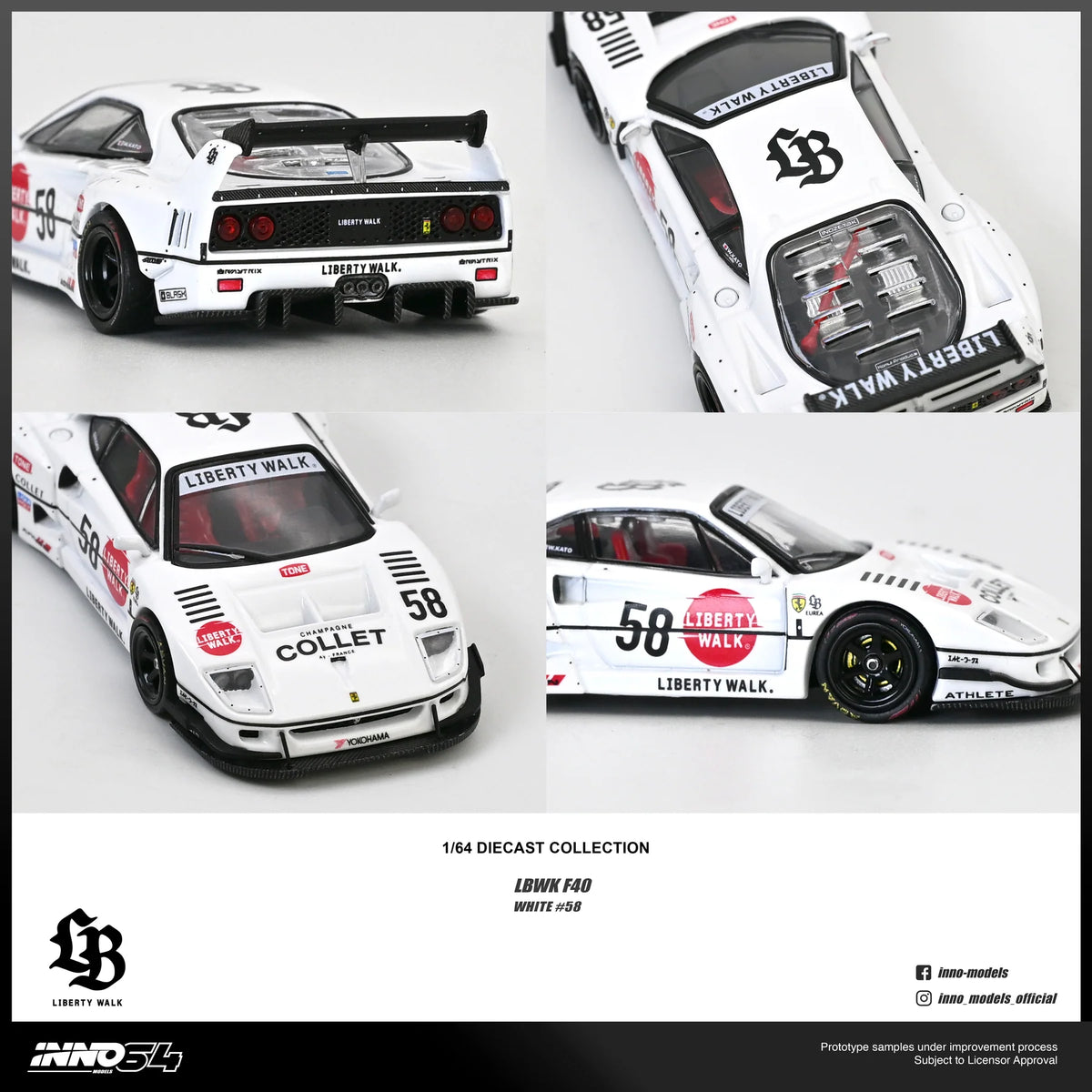 Inno64 1/64 LBWK Ferrari F40 Collet White - IN64-LBWKF40-COLLET