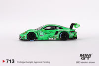 Mini GT 1/64 Porsche 911 GT3 R #80 GTD AO Racing 2023 IMSA Sebring 12 Hrs Green