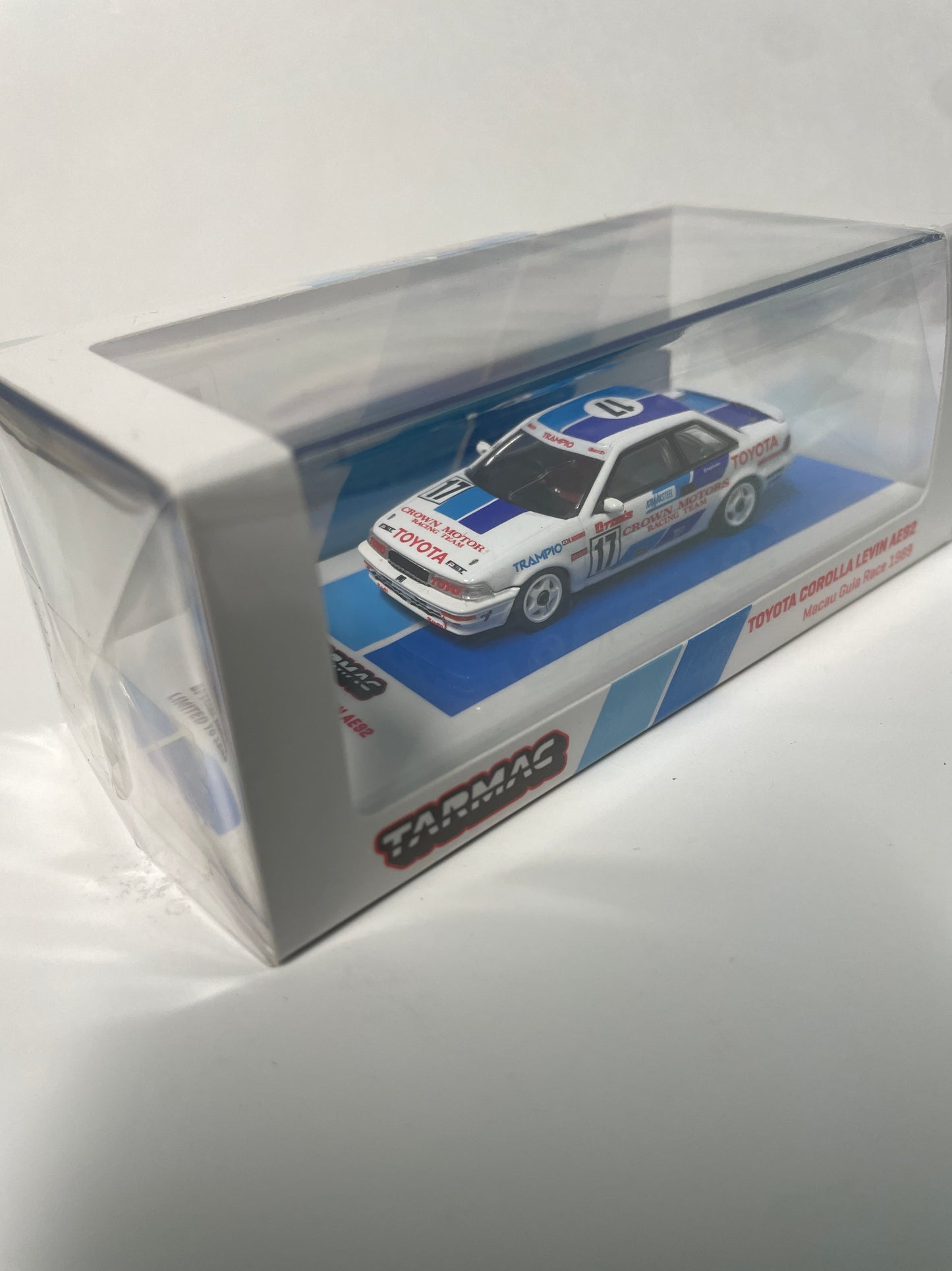 Tarmac Work 1/64 #17 Toyota Corolla Levin AE92  Macau Guia Race 1989 White & Blue Hobby64  - T64-036-89MGP17