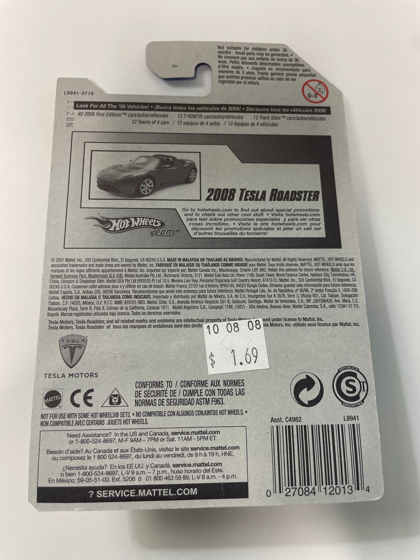 Hot Wheels 1/64 2008 Tesla Roadster Blue