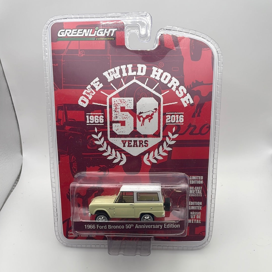 1/64 Greenlight One Wild Horse 1966 Ford Bronco 50th Anniversary Edition Yellow