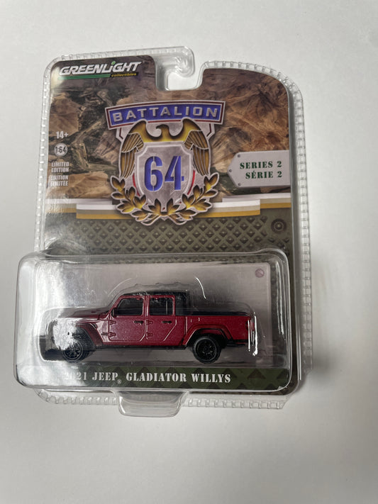 Greenlight 1/64 Battalion 64 2021 Jeep Gladiator Willys Red - Damaged Card