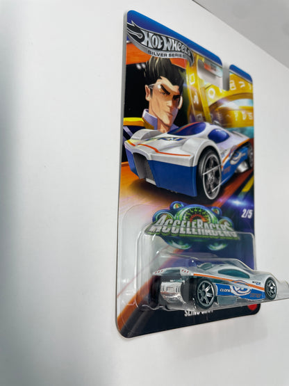 Hot Wheels 1/64 Silver Series Acceleracers Sling Shot Teku White/Blue - JCB94 (Euro Card)  - Damaged Box