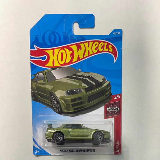 Hot Wheels 1/64 Nissan Skyline GT-R (BNR34) Green - Damaged Card