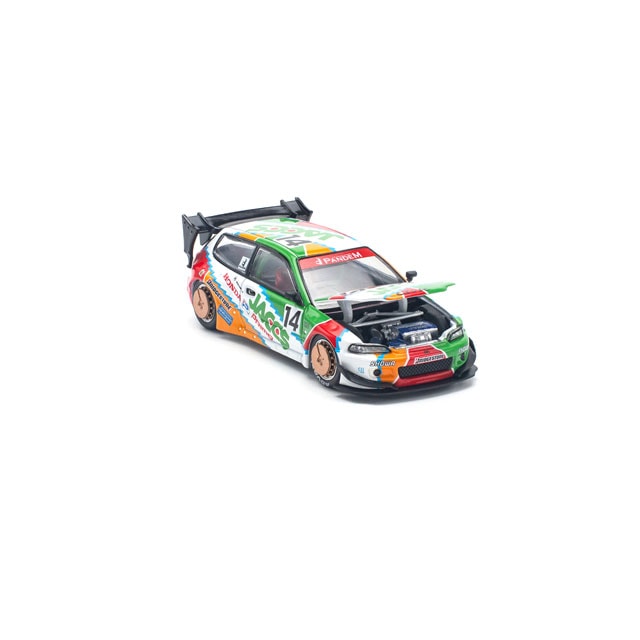 Pop Race 1/64 Pandem Honda Civic EG6 #14 Orange & Green