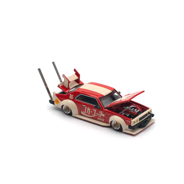 Pop Race x Tiny 1/64 Coca Cola Nissan Skyline C210 Kaido Racer (BOSOZOKU STYLE) Red - Pr64-0135