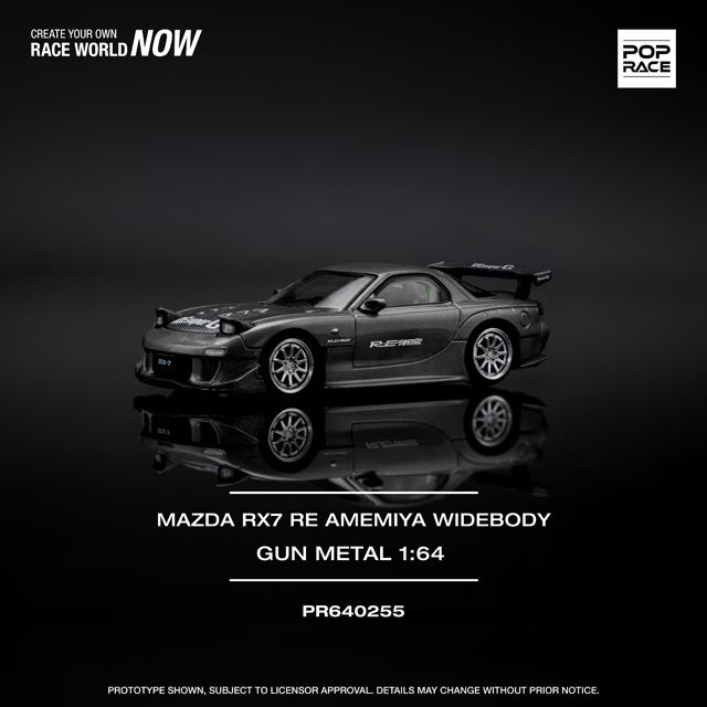 Pop Race 1/64 Mazda RX7 Re-Amemiya Widebody Gun Metal Black - PR64-0255