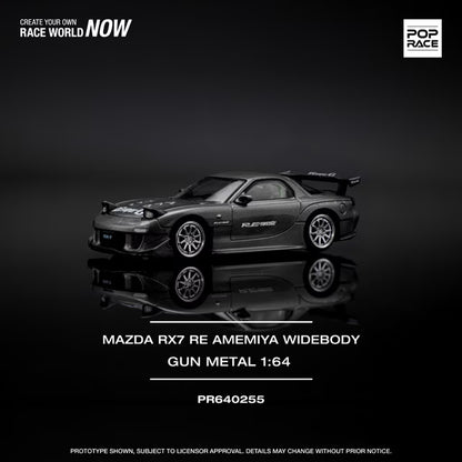 Pop Race 1/64 Mazda RX7 Re-Amemiya Widebody Gun Metal Black - PR64-0255