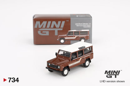 Mini GT 1/64 Land Rover Defender 110 1985 County Station Wagon Russet Brown