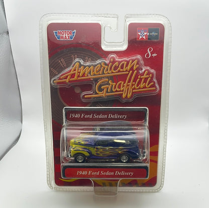 Motor Max 1/64 American Graffiti 1940 Ford Sedan Delivery Blue & Yellow - Damaged Card