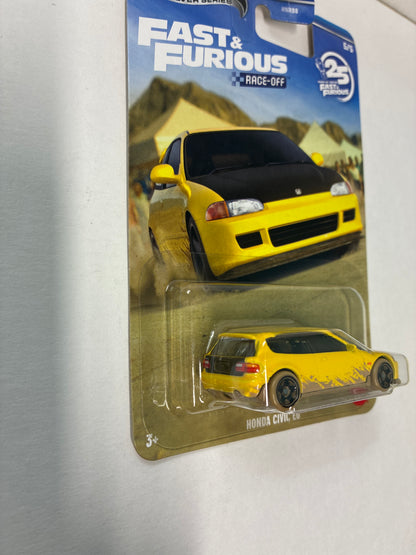Hot Wheels 1/64 Silver Series Fast and Furious Race-Off Honda Civic EG Yellow - JKX19