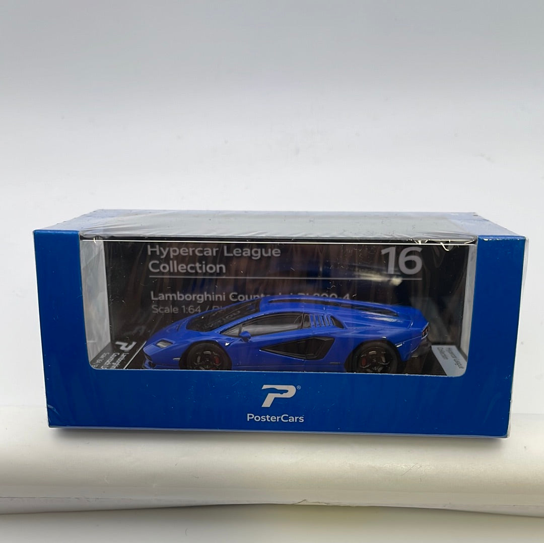 Postercars 1/64 n16 Hypercar League Collection Lamborghini Countach LPI 800-4 Bleu Blue
