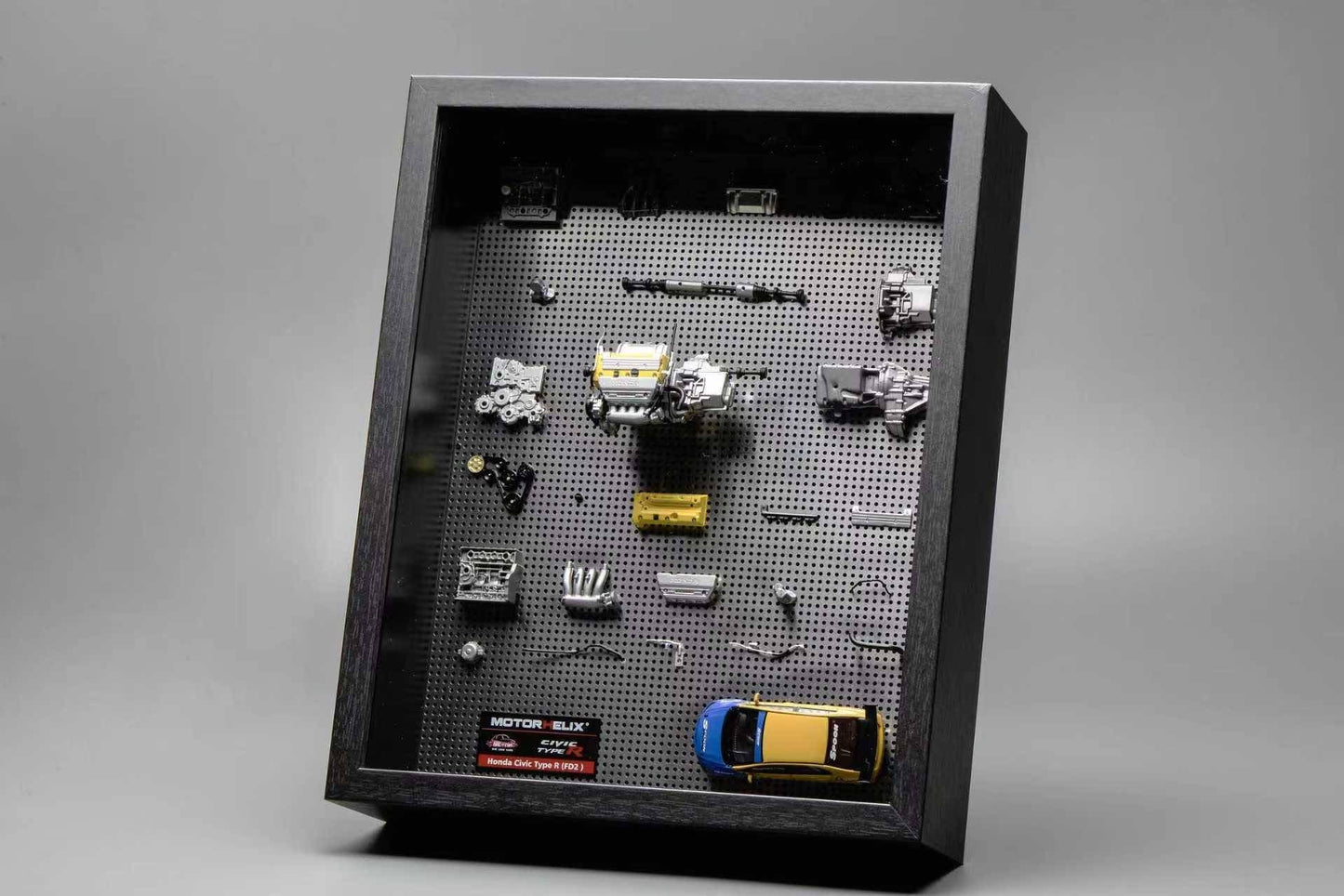 Motorhelix 1/64 Box Photoframe Display Honda Civic Type R (FD2) Spoon Blue & Yellow - The Diecast Expo 2025 Singapore Exclusive