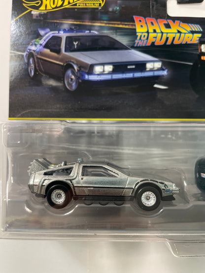 Hot Wheels 1/64 Premium Car Culture 2 Pack Back To The Future Time Machine Delorean & 1987 Toyota Pickup Truck/ Camionnette Black - JHW48 - Damaged Box