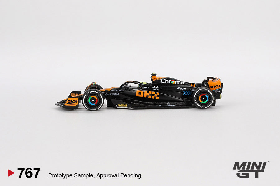 Mini GT 1/64 McLaren MCL60 #4 2023 F1 2023 Japanese GP 2nd Place Lando Norris Black & Orange