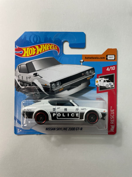 Hot Wheels 1/64 Nissan Skyline 2000 GT-R Police Short Card White & Black