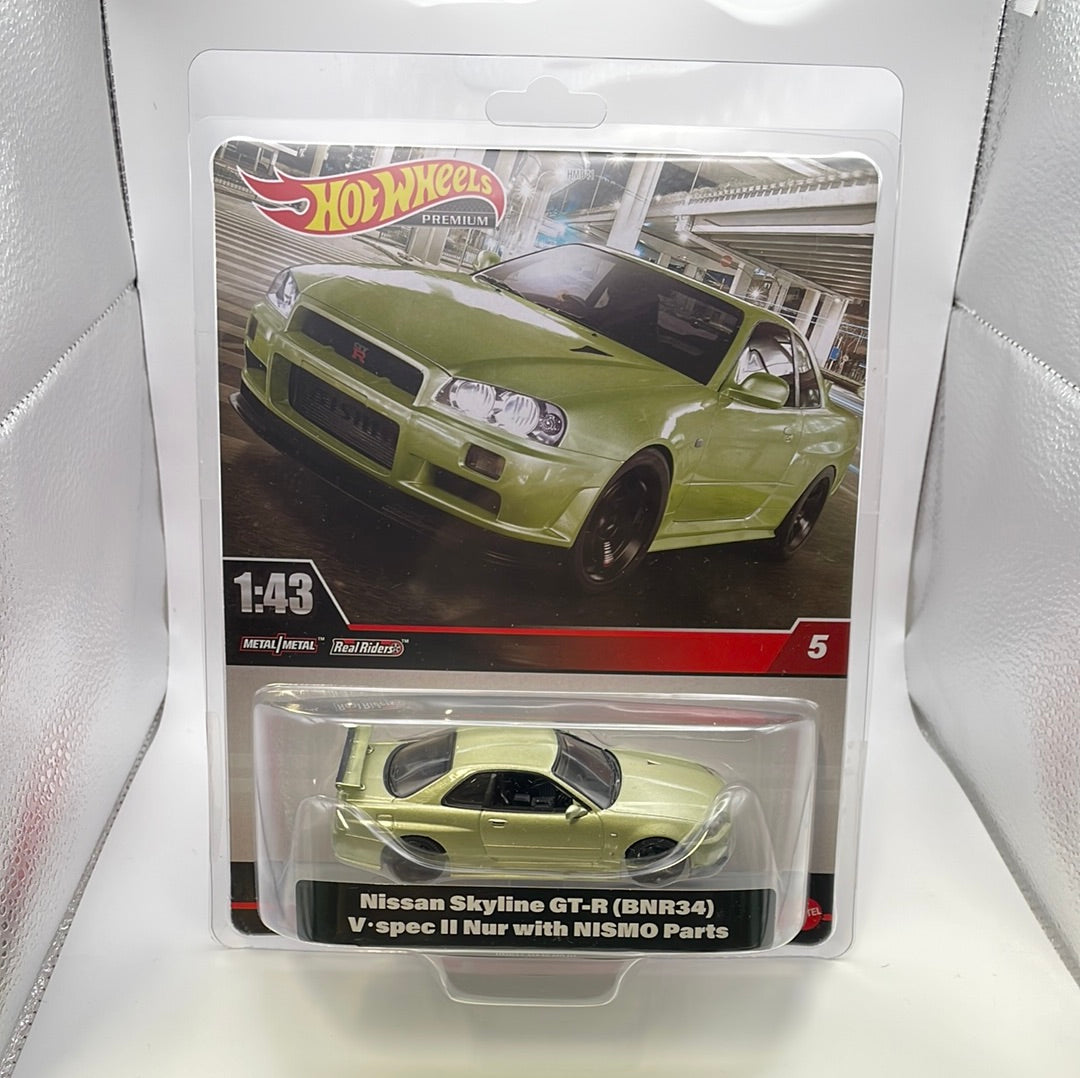 1/43 Hot Wheels Nissan Skyline GT-R ( BNR34) V.Spec II Nur w/ Nismo Parts Green - Damaged Box