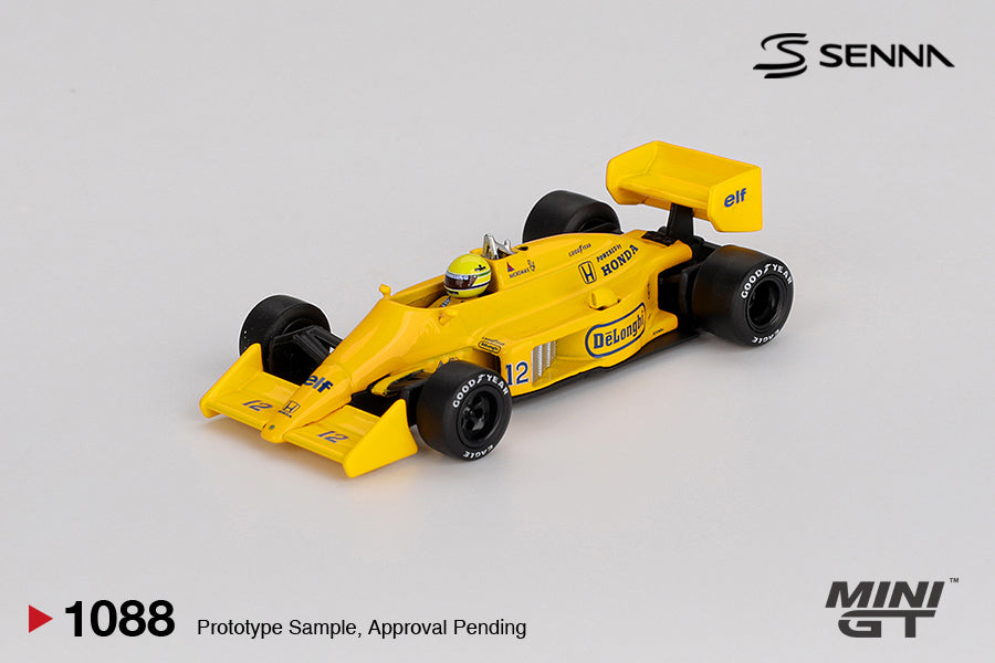Mini GT 1/64 Lotus 99T #12 1987 Monaco Grand Prix Winner Ayrton Senna Yellow - MGT01088