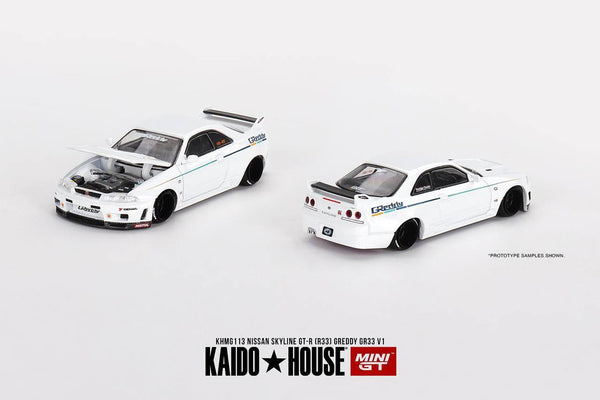 Mini GT Kaido House 1/64 Nissan Skyline GT-R (R33) Greddy GR33 V1 White