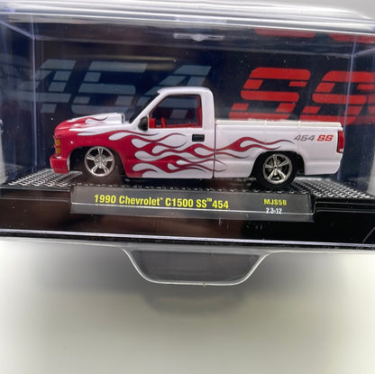 M2 Machines 1/64 The Heartbeat Of America 1990 Chevrolet C1500 SS 454 Pickup White & Red Flames