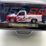 M2 Machines 1/64 The Heartbeat Of America 1990 Chevrolet C1500 SS 454 Pickup White & Red Flames