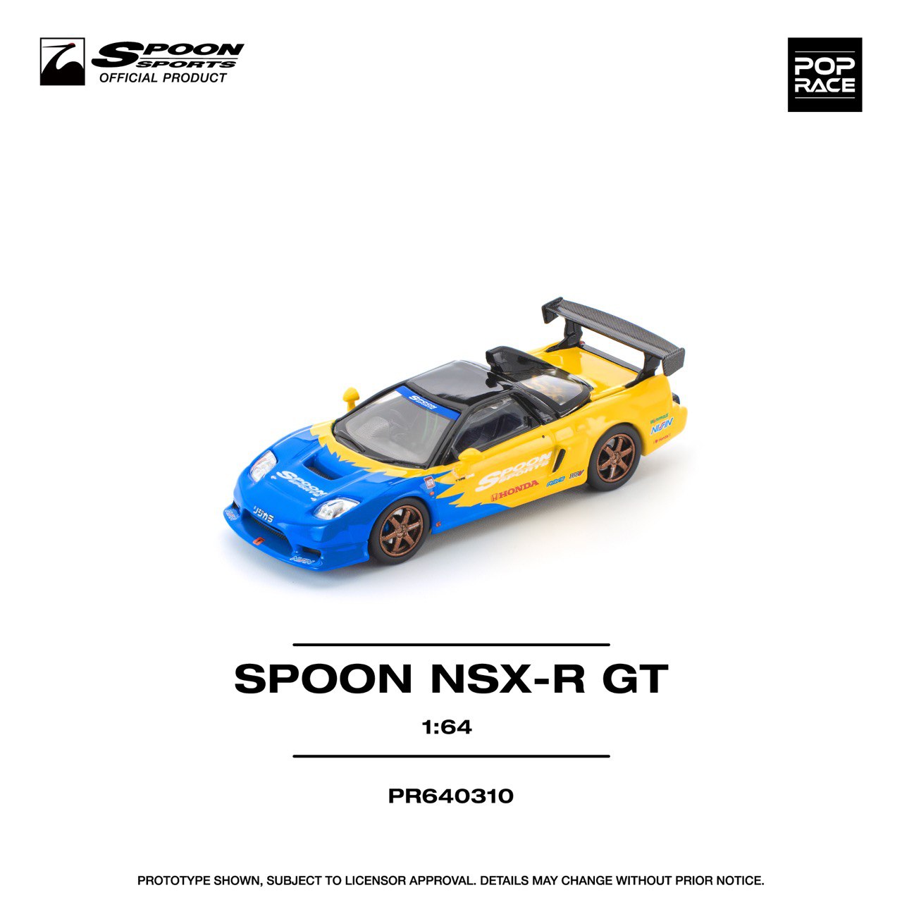 Pop Race 1/64 Honda NSX R GT Spoon Blue & Yellow - PR64-0310