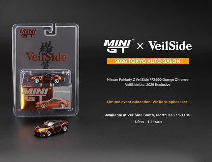 Mini GT 1/64 2026 Tokyo Auto Salon Nissan Fairlady Z VeilSide FFZ400 Orange Chrome & XL T-Shirt - MGT01153-BL