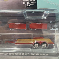 Greenlight Hollywood 1/64 Hitch & Tow 2020 Chevrolet Silverado - 1969 Chevrolet Nova Yenko SC 427 - Flatbed Trailer Red -Damaged Box