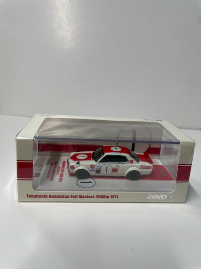 Inno64 1/64 Nissan Skyline 2000 GT-R (KPGC10) #1 Takahashi Kunimitsu Fuji Masters 250Km 1971 White & Red