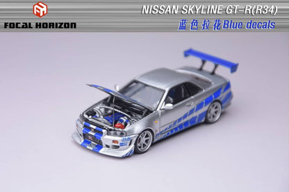 Focal Horizon 1/64 Nissan Skyline GTR R34 Silver & Blue