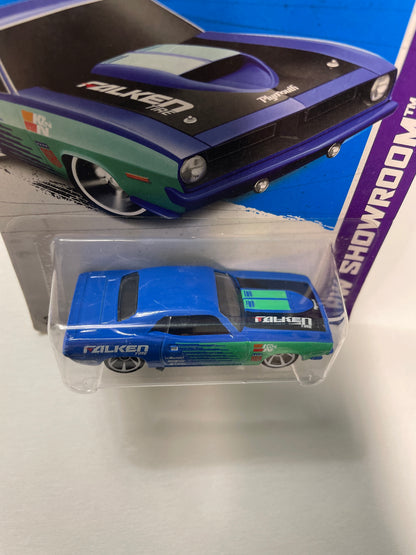 Hot Wheels 1/64 ‘70 Plymouth AAR Cuda Falken Blue & Green - Damaged Box