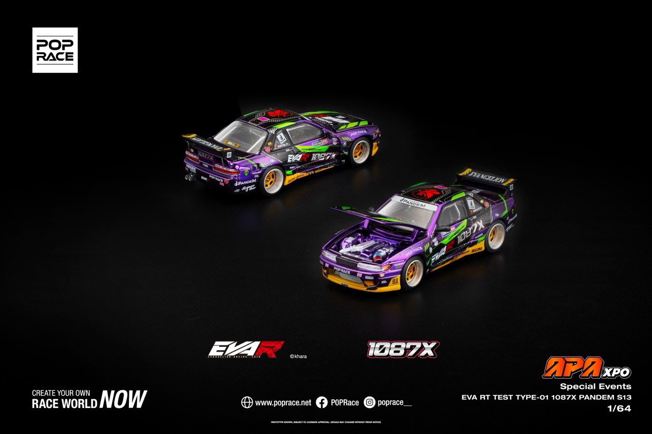 Pop Race 1/64 APA XPO 2025 Exclusive Model EVA RT Test Type-01 1087x Pandem Nissan Silvia (S13) - S43-APAxpo2025