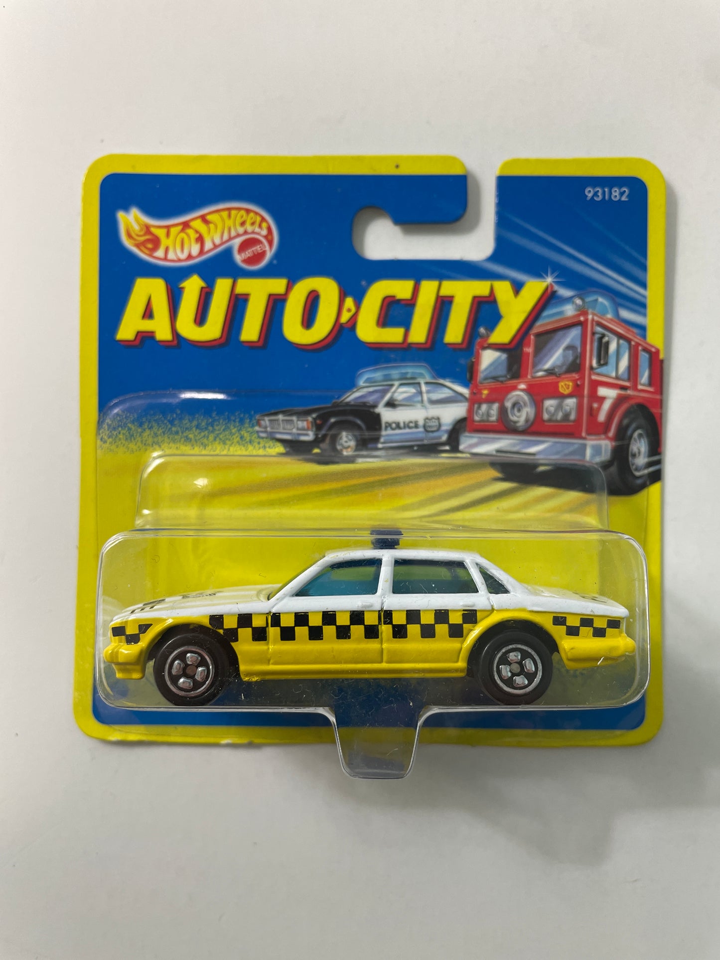 Hot Wheels 1/64 Auto City Jaguar Taxi Police White & Yellow - Damaged Box