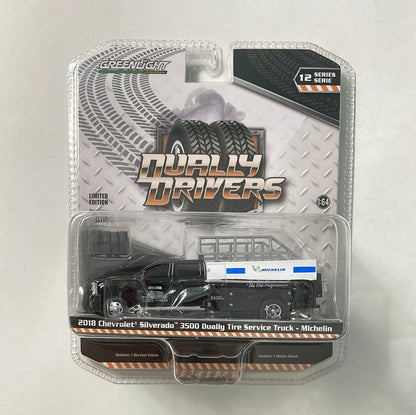 Greenlight 1/64 Dually Drivers 2018 Chevrolet Silverado 3500 Dually Tire Service Truck - Michelin Black