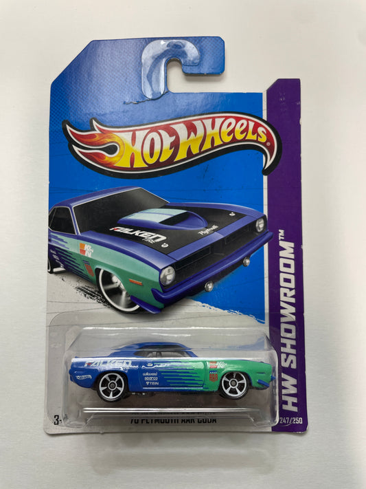 Hot Wheels 1/64 ‘70 Plymouth AAR Cuda Falken Blue & Green - Damaged Box