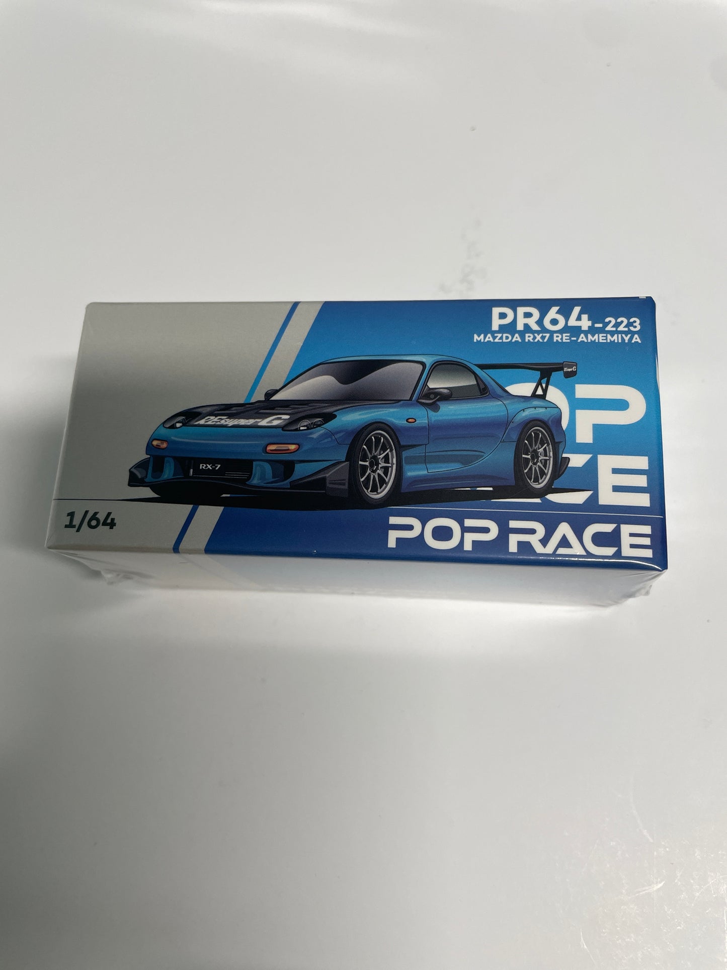 Pop Race 1/64 Mazda RX7 RE-Amemiya  Widebody Blue Chrome - PR64-0223