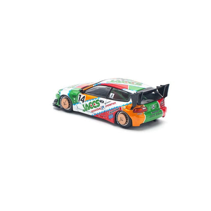Pop Race 1/64 Pandem Honda Civic EG6 #14 Orange & Green