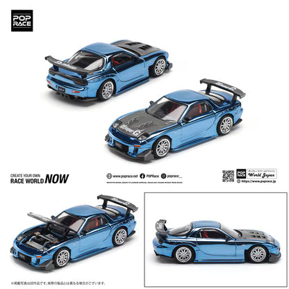 Pop Race 1/64 Mazda RX7 RE-Amemiya  Widebody Blue Chrome - PR64-0223