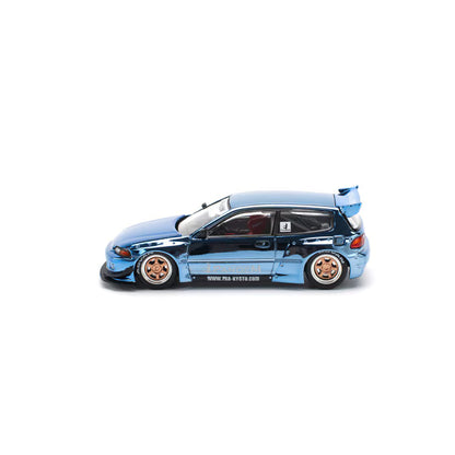 Pop Race 1/64 Pandem Honda Civic EG6 Blue Chrome - PR64-0206