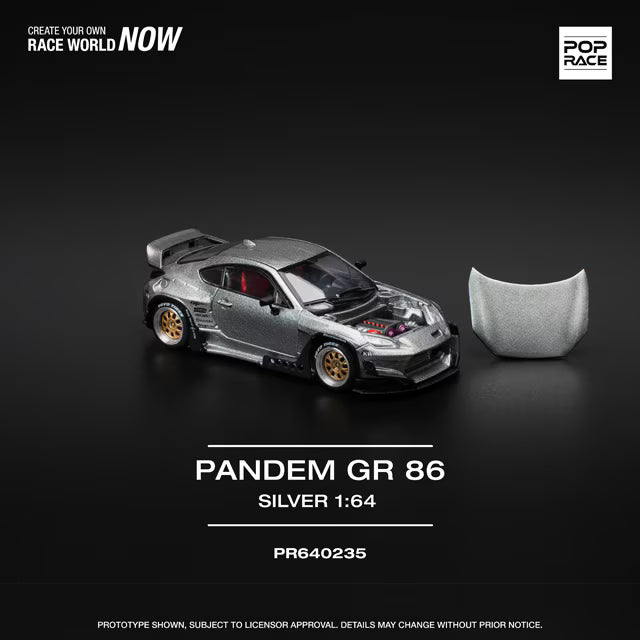 Pop Race 1/64 Toyota Pandem GR 86 Silver - PR64-0235