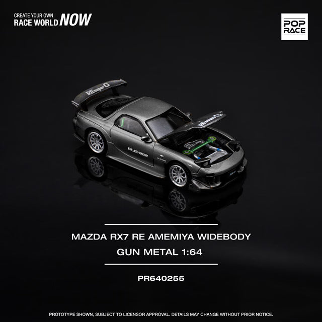 Pop Race 1/64 Mazda RX7 Re-Amemiya Widebody Gun Metal Black - PR64-0255