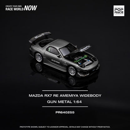 Pop Race 1/64 Mazda RX7 Re-Amemiya Widebody Gun Metal Black - PR64-0255