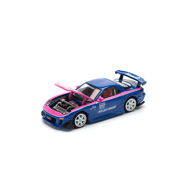 Pop Race 1/64 Mazda RX7 RE-AMEMIYA Blue Pink - PR64-0240