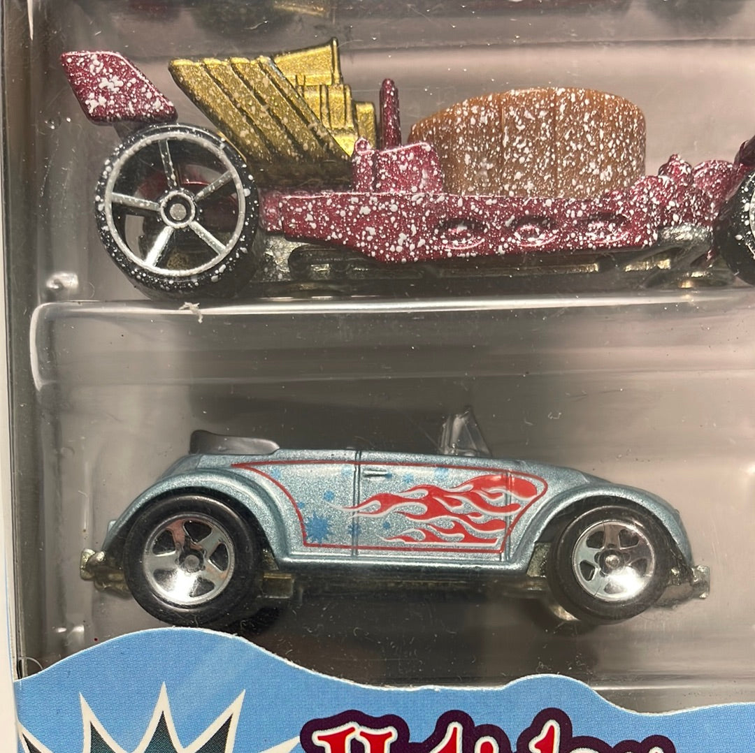 Hot Wheels 1/64 Target Exclusive Multi-Pack Holiday Hot Rods ( Chevy Silverado, Hot Tub & Volkswagen Beetle)