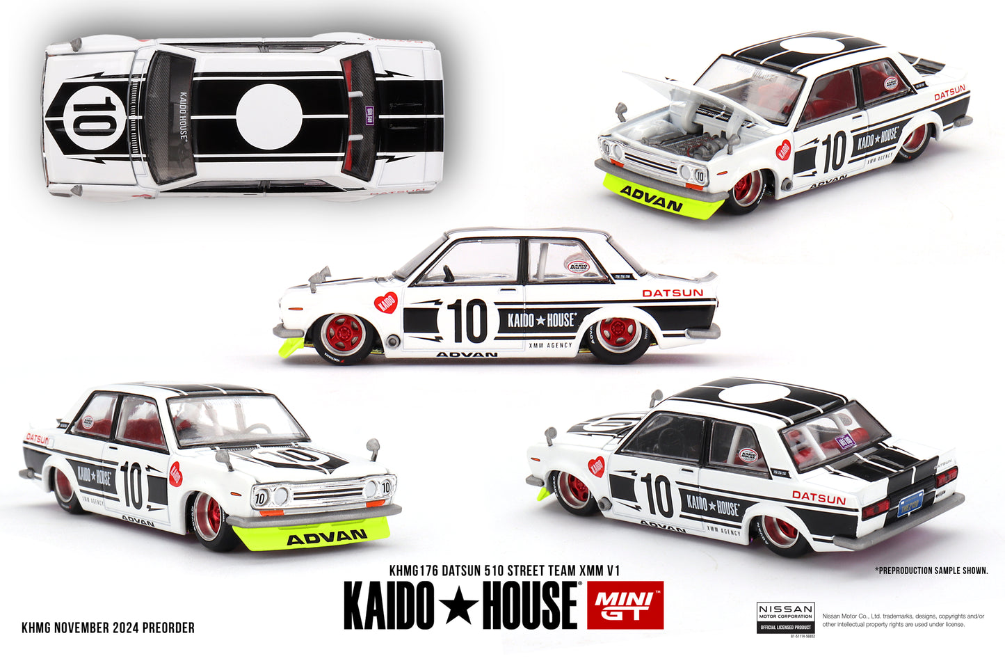 Mini GT x Kaido House 1/64 Datsun 510 Street Team XMM V1 White